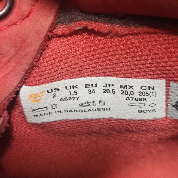 Timberland Boys Premium 6" Waterproof Boots - Red, Size 2 - Picture 10 of 10